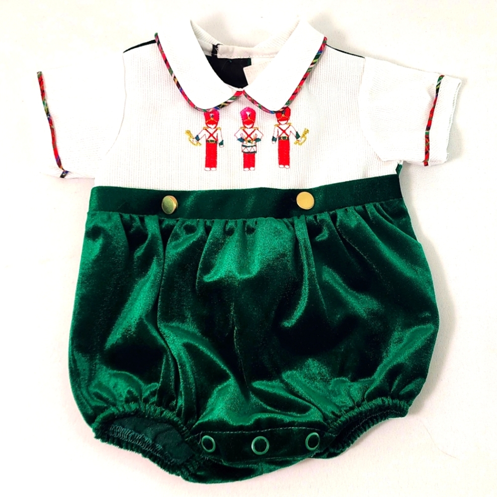 Vintage Bryan velour bottom with drummer boy stitching Chriatmas bubble
